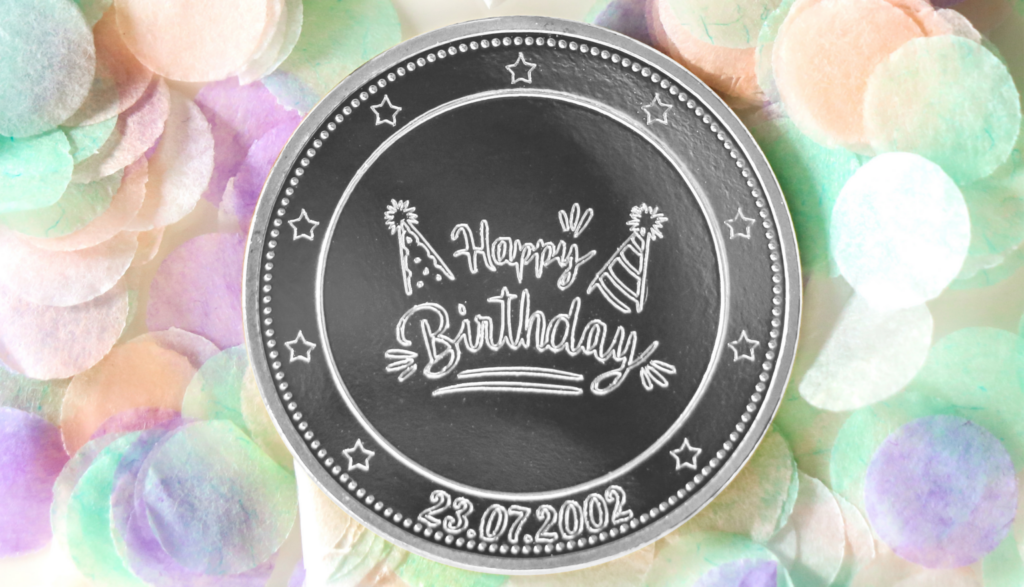 engraved silver coin for birthday