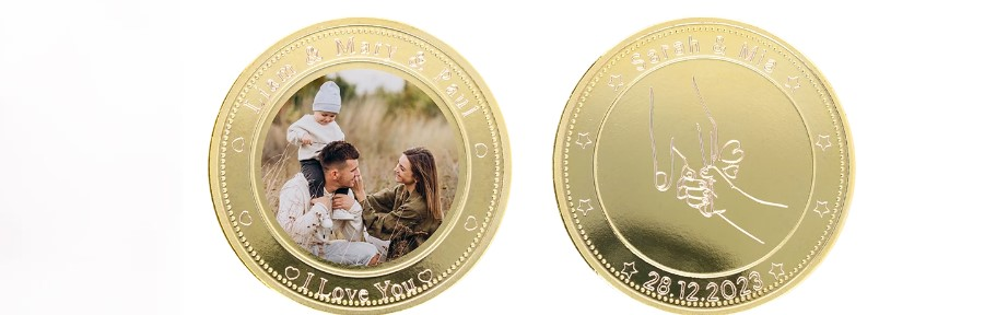 gold coin with engraving as a present for him